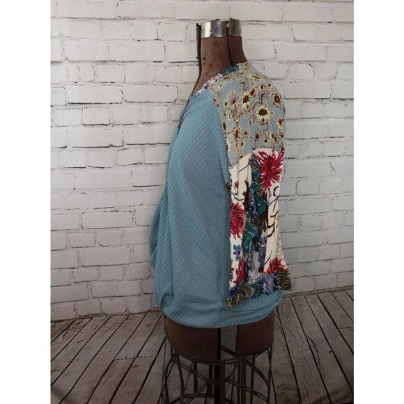 Sz 1XL Umgee Teal Boho Blouse Flutter Sleeves - Picture 2 of 6